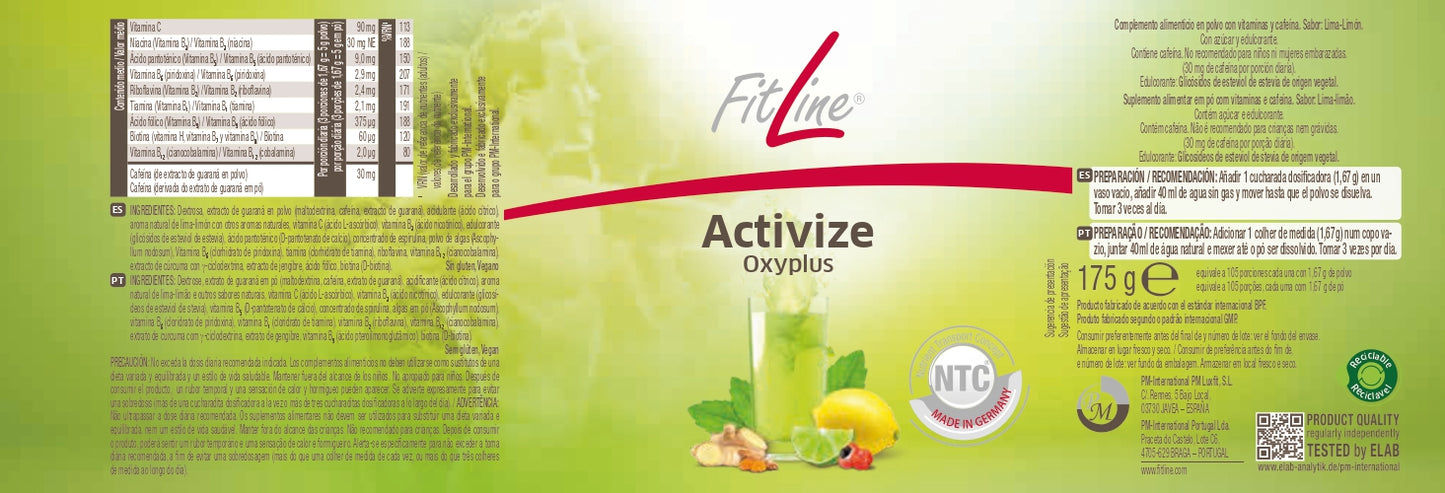 etiqueta de ingredientes y uso del activize oxyplus lemon