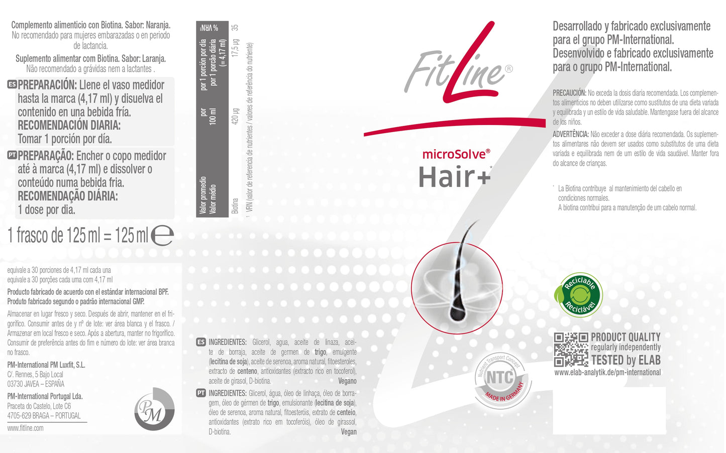 etiqueta ingredientes y modo de uso hair+ biotina fitline
