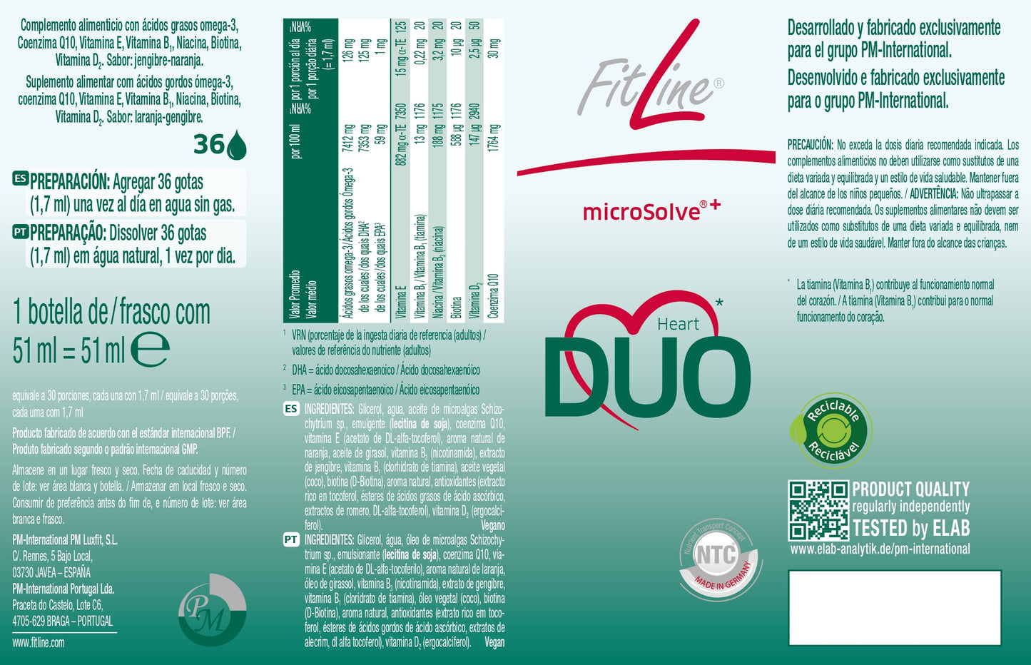 etiqueta modo de uso e ingredientes del heart duo fitline