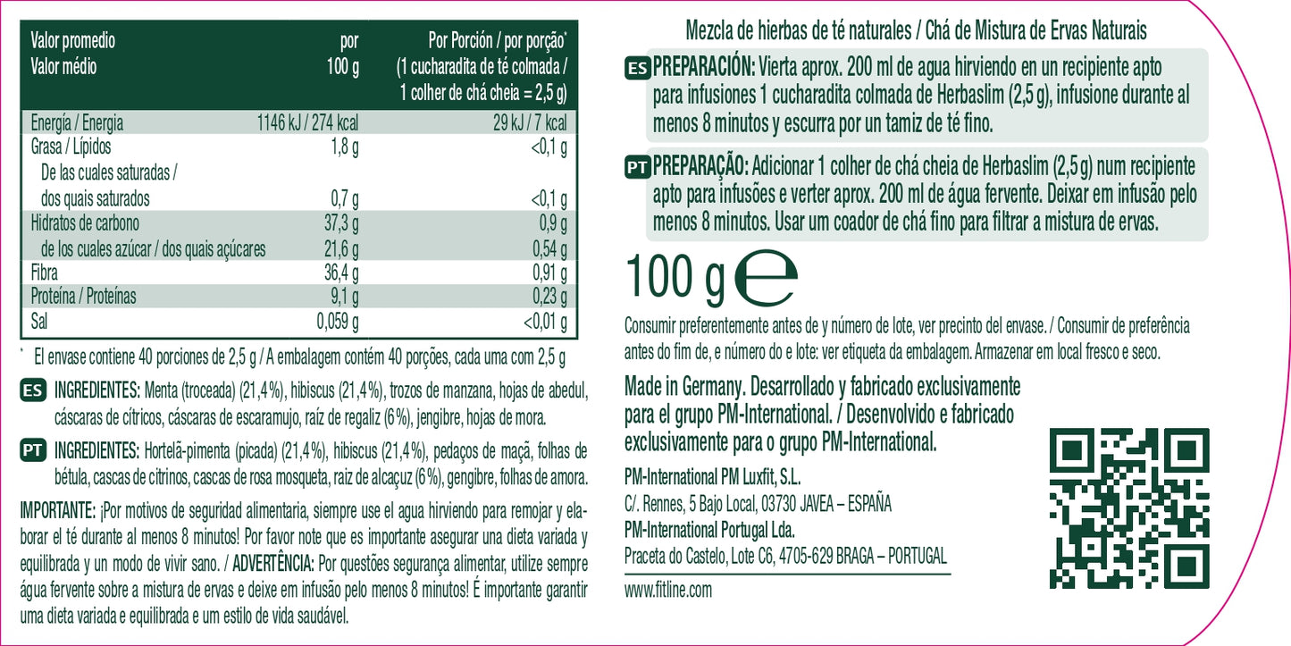 etiqueta modo de uso e ingredientes de herbaslim fitline