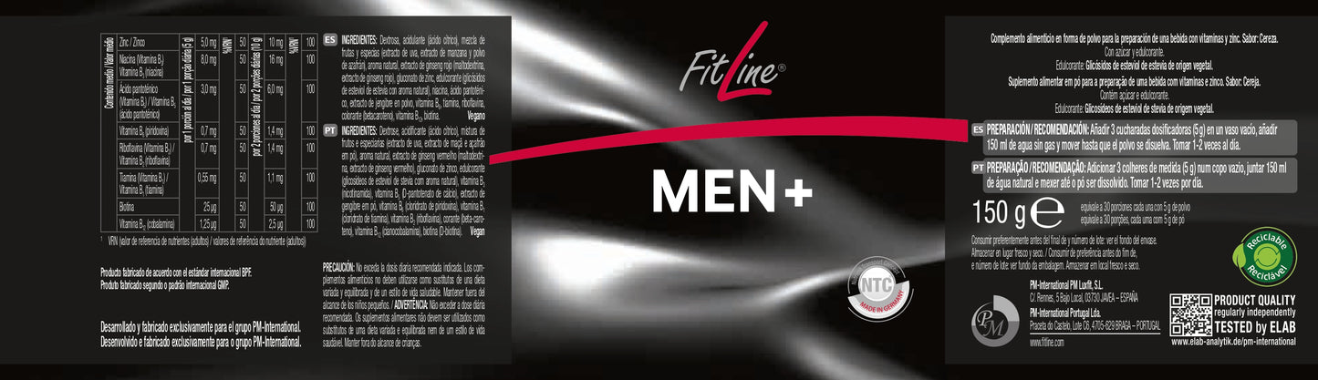 etiqueta modo de uso e ingredientes men+ plus fitline