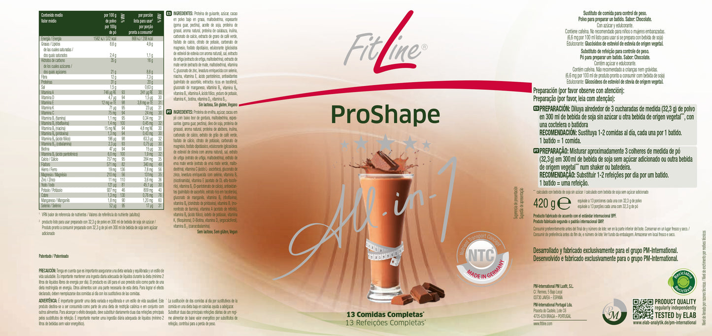 etiqueta ingredientes y modo de uso proshape choco fitline