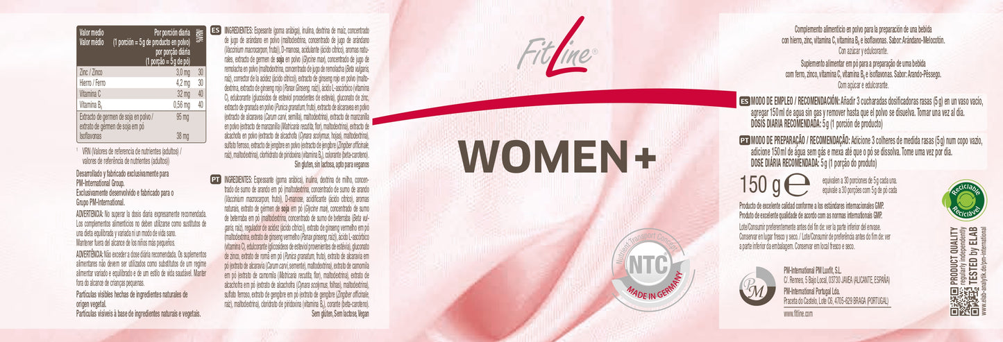 etiqueta ingredientes y uso women+ fitline