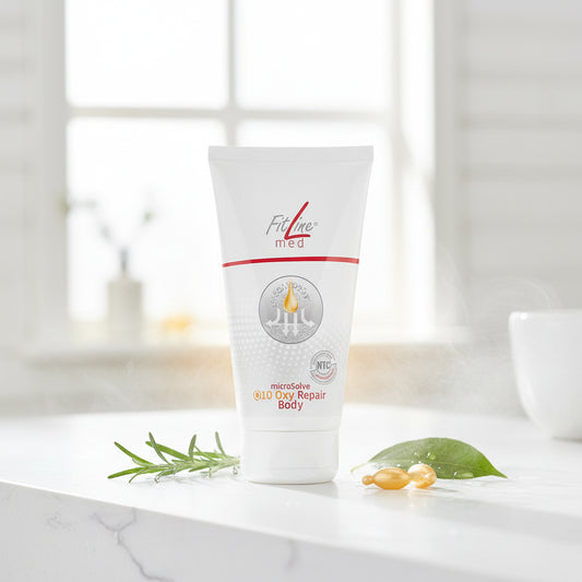 crema para el cuerpo con q10 oxigenado para mejorar la piel dañada o con problemas, sello dermatest