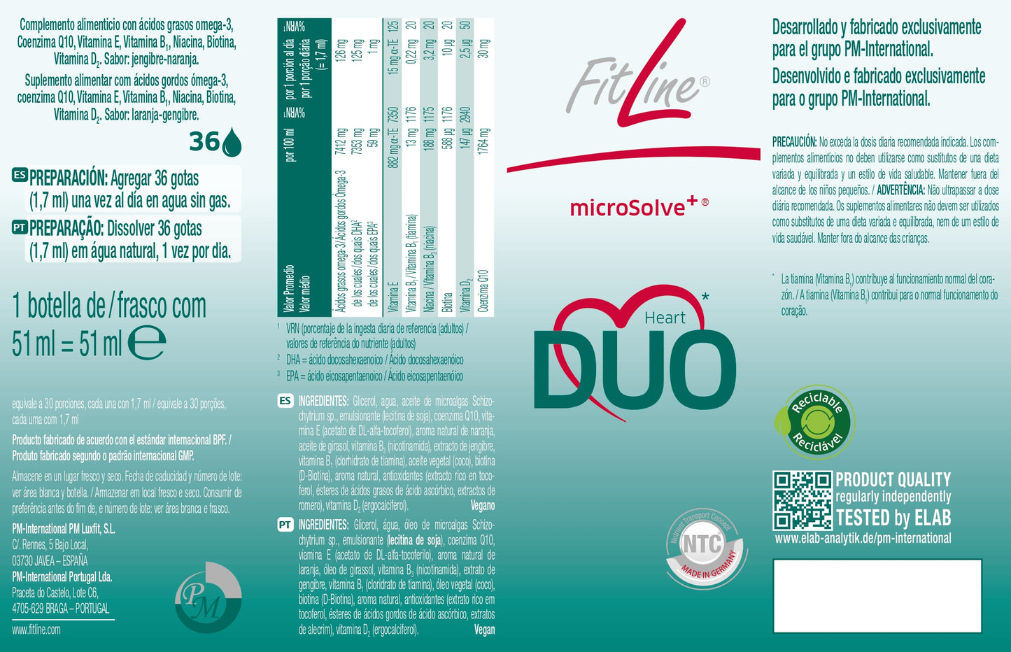 Etiqueta Heart Duo omega 3 y Q10 Fitline