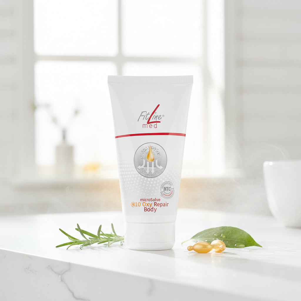 crema para el cuerpo con q10 oxigenado para mejorar la piel dañada o con problemas, sello dermatest