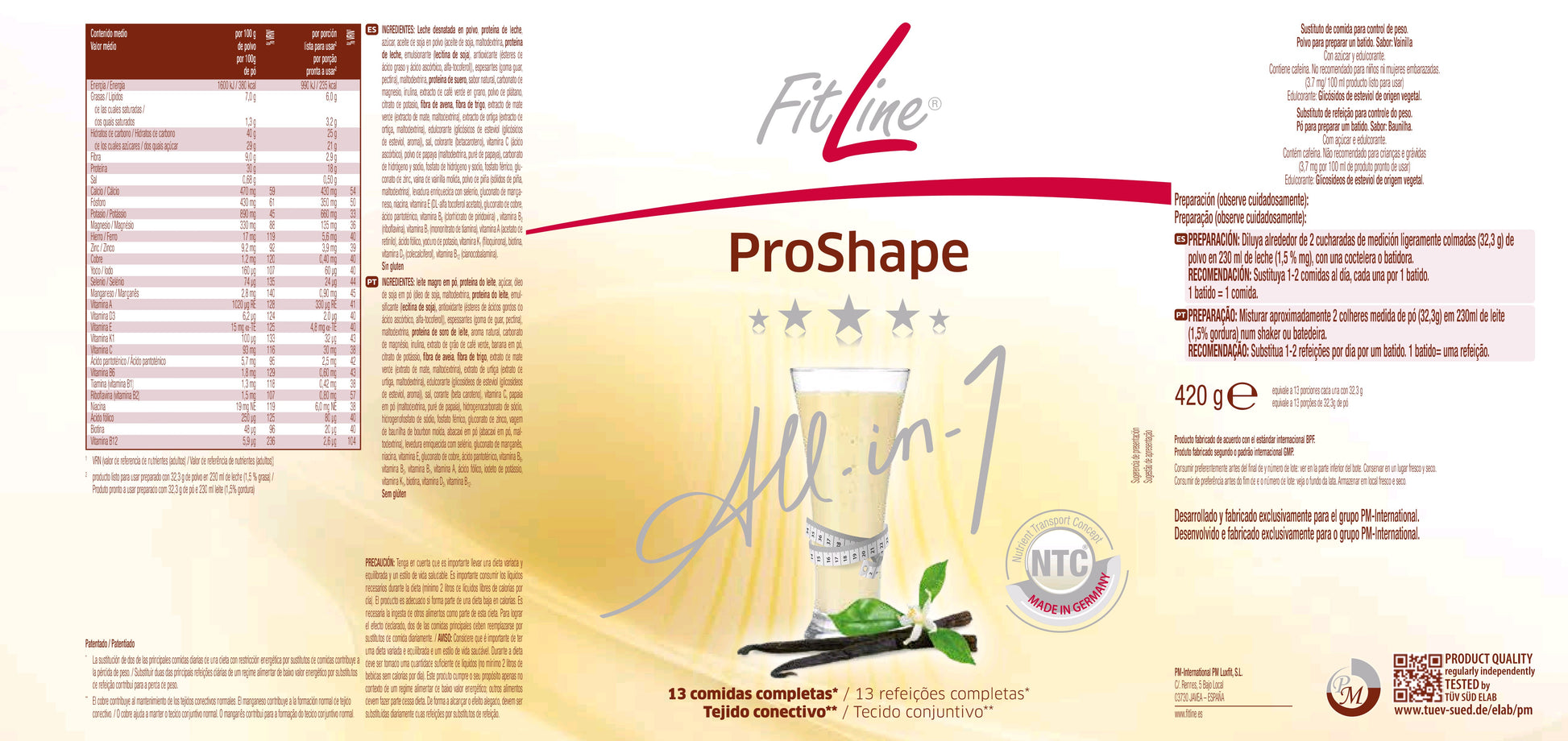etiqueta proshape vainilla fitline