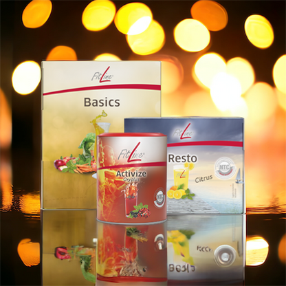fitline pack nutrientes naturales basics, activize, restorate, vitaminas y minerales, pm international , citrus limon energia